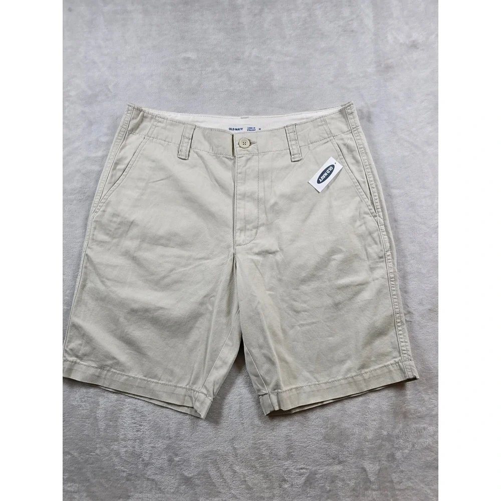 Old Navy Chino Shorts Mens 32 Khaki Beige 100% Cotton Lived-In Straight NEW